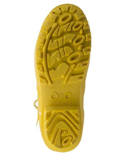 Yellow coloured Cotswold Sandringham Buckle Strap Wellingtons on white background #colour_yellow