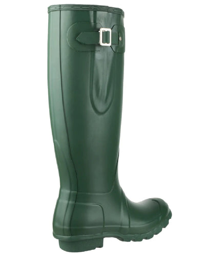 Green coloured Cotswold Windsor Buckle Strap Rubber Wellingtons on white background #colour_green