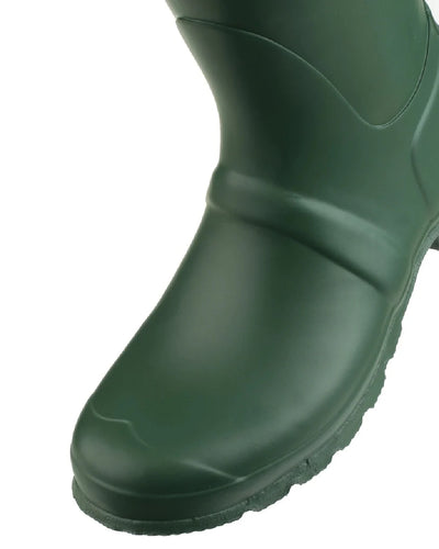 Green coloured Cotswold Windsor Buckle Strap Rubber Wellingtons on white background #colour_green