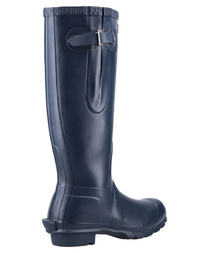 Navy coloured Cotswold Windsor Buckle Strap Rubber Wellingtons on white background #colour_navy