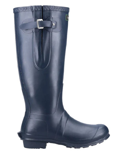 Navy coloured Cotswold Windsor Buckle Strap Rubber Wellingtons on white background #colour_navy