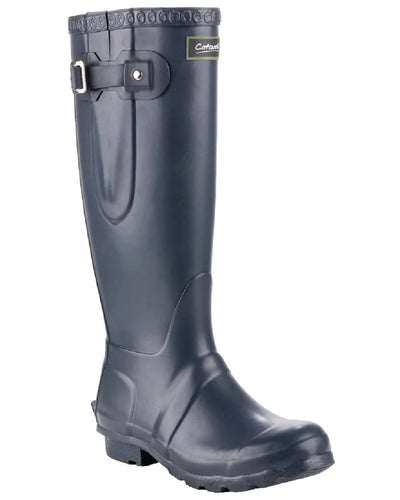 Navy coloured Cotswold Windsor Buckle Strap Rubber Wellingtons on white background #colour_navy