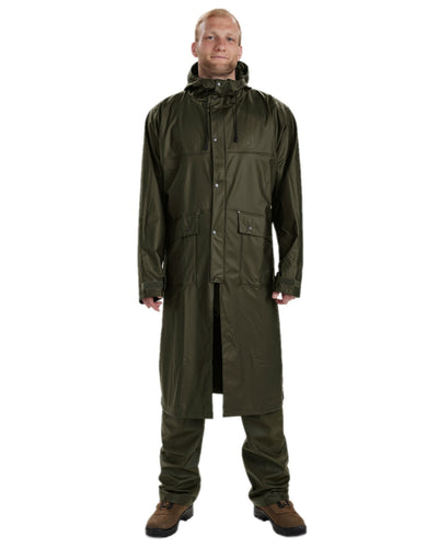 Art Green Coloured Deerhunter Hurricane Long Rain Coat on white background #colour_art-green