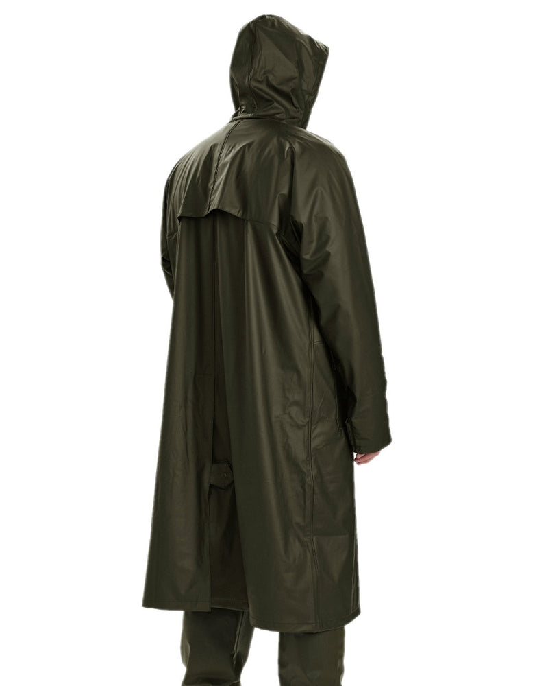 Art Green Coloured Deerhunter Hurricane Long Rain Coat on white background 