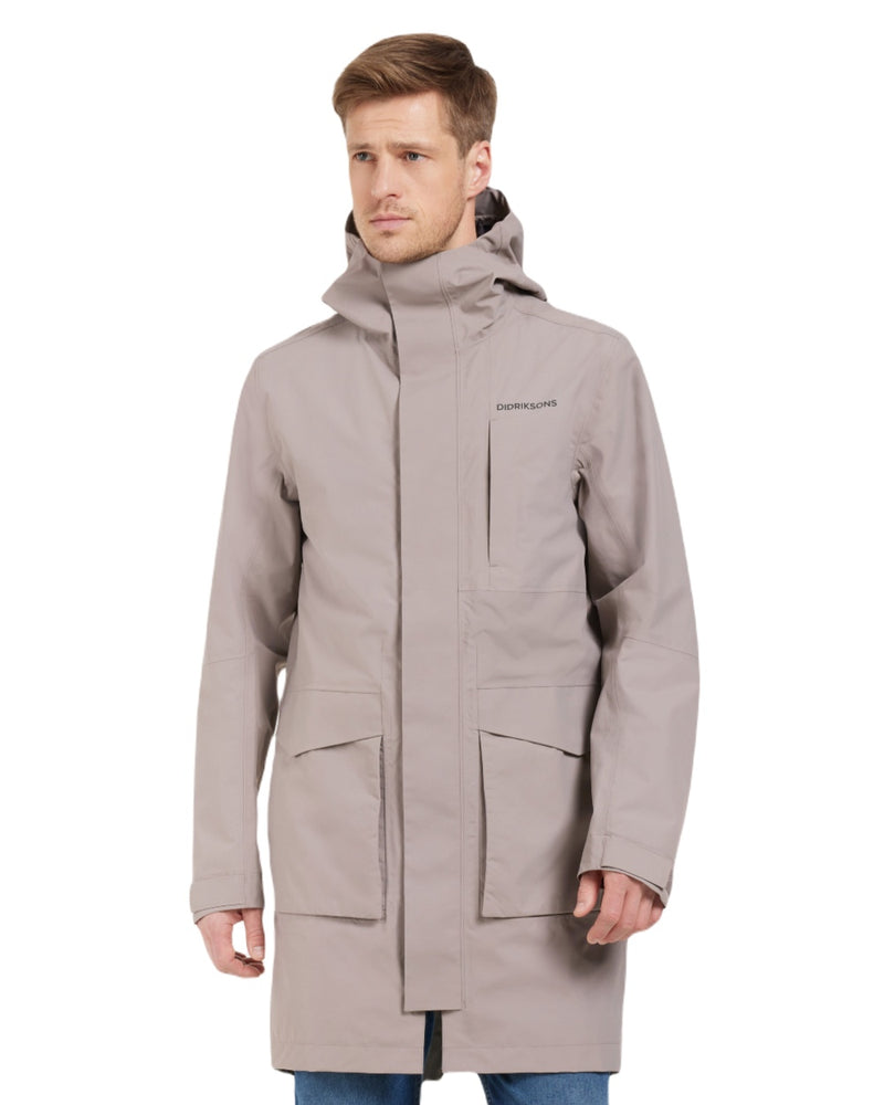 Ash Brown coloured Didriksons Andreas Unisex Parka 2 on white background 