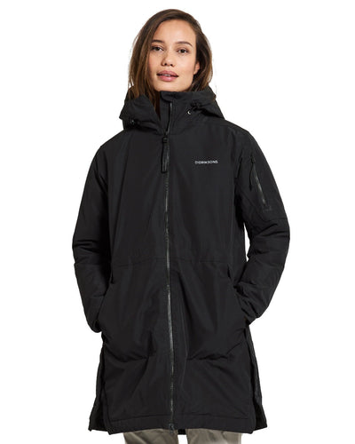 Black Coloured Didriksons Ella Womens Parka 2 On A White Background #colour_black