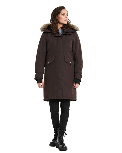 Chocolate Brown Coloured Didriksons Erika Ladies Padded Waterproof Parka 3 On A White Background #colour_chocolate-brown