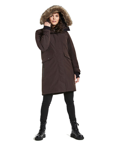 Chocolate Brown Coloured Didriksons Erika Ladies Padded Waterproof Parka 3 On A White Background #colour_chocolate-brown