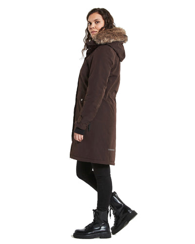 Chocolate Brown Coloured Didriksons Erika Ladies Padded Waterproof Parka 3 On A White Background #colour_chocolate-brown