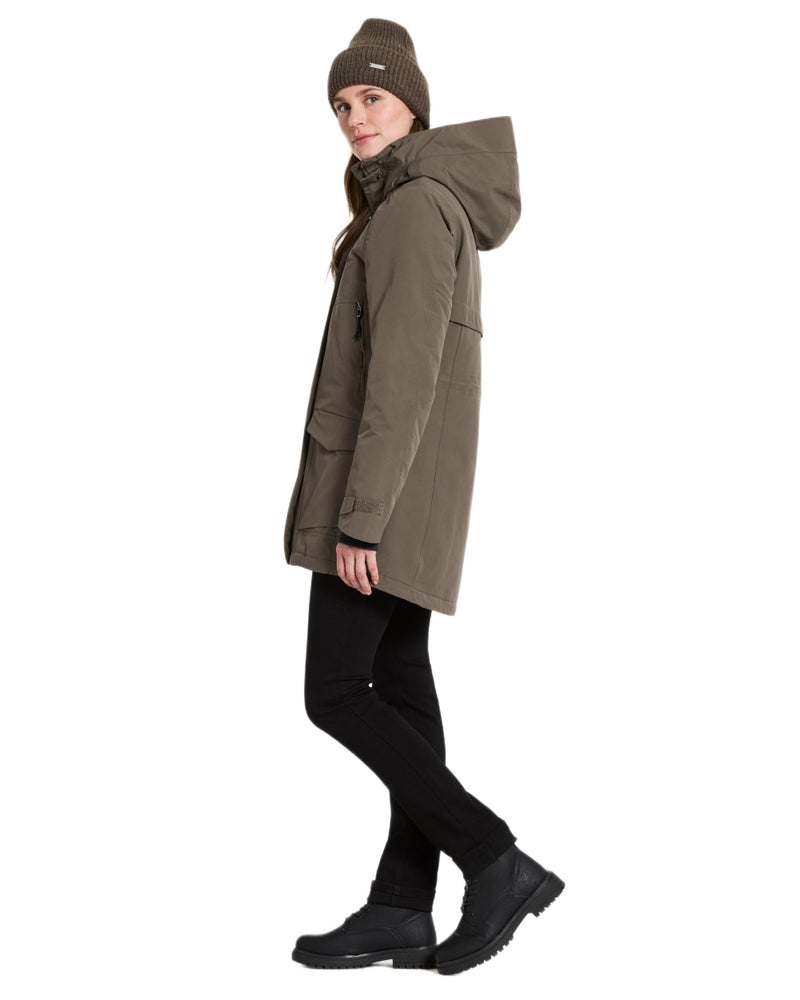 Mocha Brown coloured Didriksons Frida Womens Parka 7 on white background 
