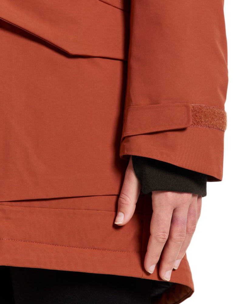 Rust coloured Didriksons Frida Womens Parka 7 on white background 