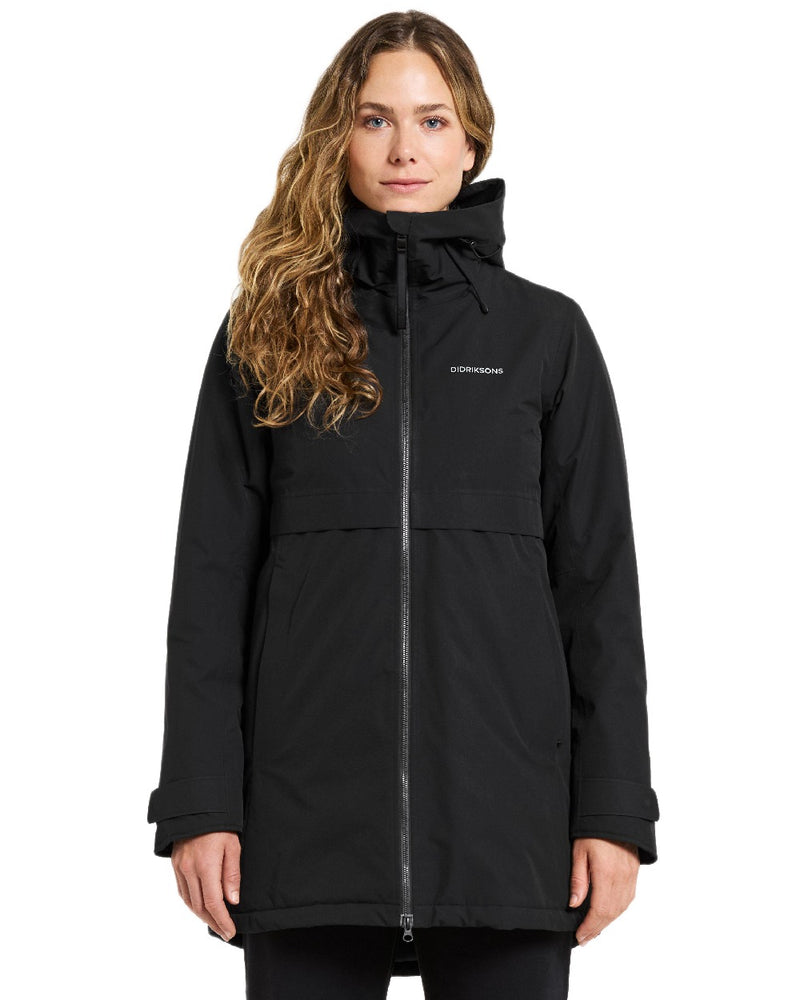Black Coloured Didriksons Helle Ladies Parka 5 on white background 