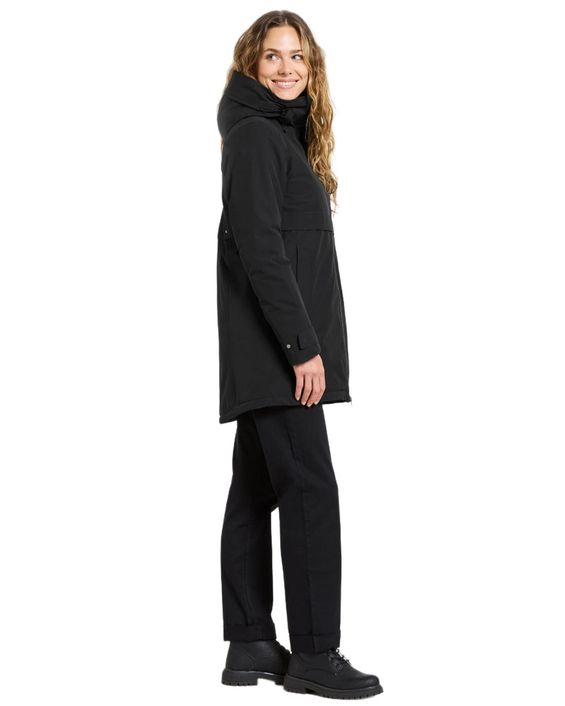 Black Coloured Didriksons Helle Ladies Parka 5 on white background 