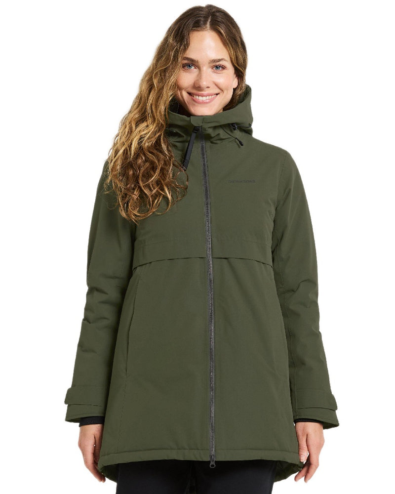 Deep Green Coloured Didriksons Helle Ladies Parka 5 on white background 