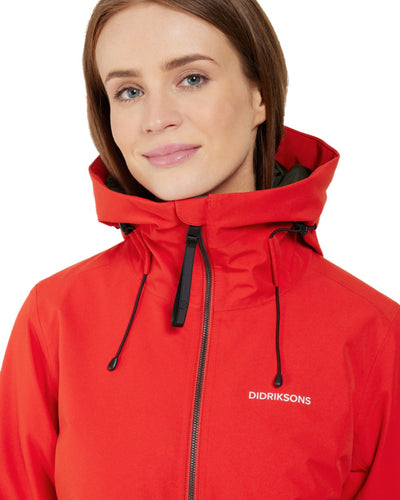 Pomme Red coloured Didriksons Helle Ladies Parka 5 on white background #colour_pomme-red