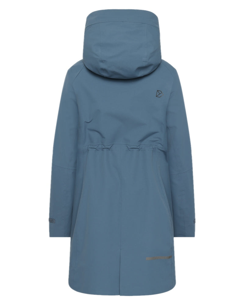 True Blue coloured Didriksons Womens Parka on white background 