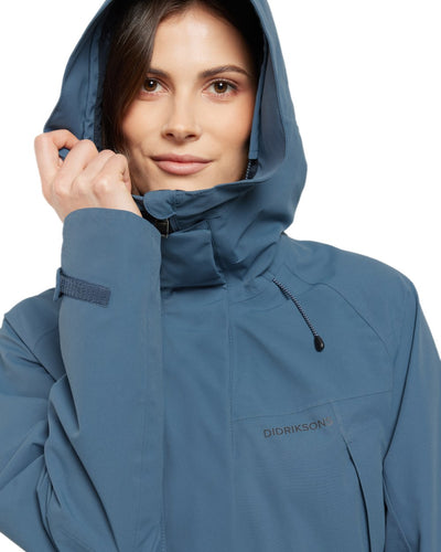 True Blue coloured Didriksons Womens Parka on white background #colour_true-blue