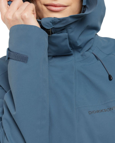 True Blue coloured Didriksons Womens Parka on white background #colour_true-blue