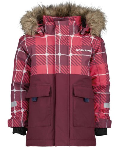 Termos Rusty Wine Coloured Didriksons Kids Polarbjörnen Printed Parka on white background #colour_termos-rusty-wine