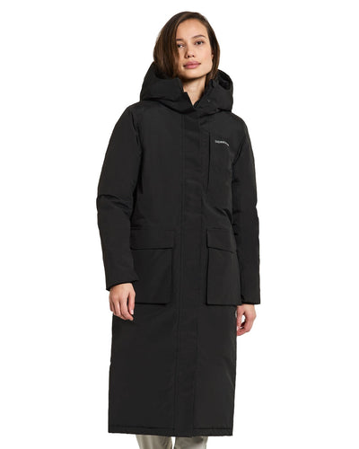 Black Coloured Didriksons Leya Womens Parka Long 3 On A White Background #colour_black