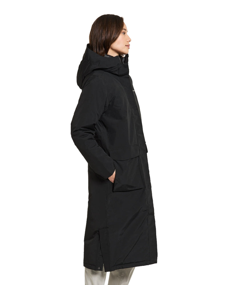 Black Coloured Didriksons Leya Womens Parka Long 3 On A White Background 