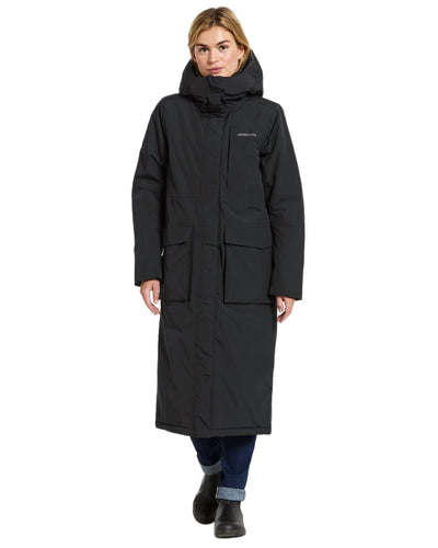 Black Coloured Didriksons Leya Womens Parka Long 3 on white background #colour_black