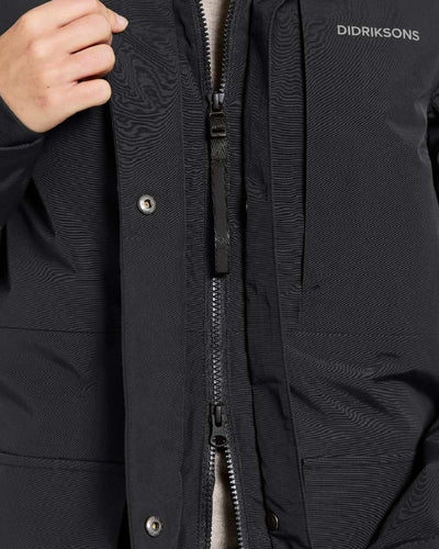 Black Coloured Didriksons Leya Womens Parka Long 3 on white background #colour_black