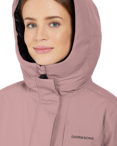 Faded Wine coloured Didriksons Leya Womens Parka Long 3 on white background #colour_faded-wine