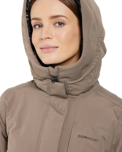 Mocha Brown coloured Didriksons Leya Womens Parka Long 3 on white background #colour_mocha-brown