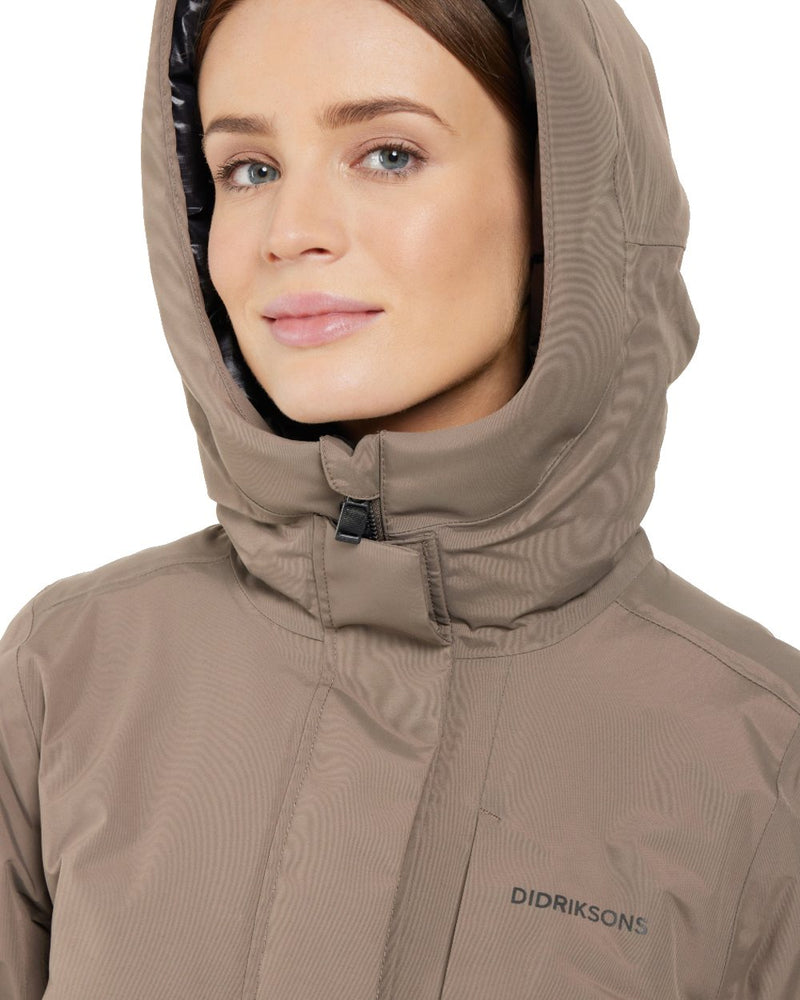 Mocha Brown coloured Didriksons Leya Womens Parka Long 3 on white background 