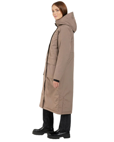 Mocha Brown coloured Didriksons Leya Womens Parka Long 3 on white background #colour_mocha-brown