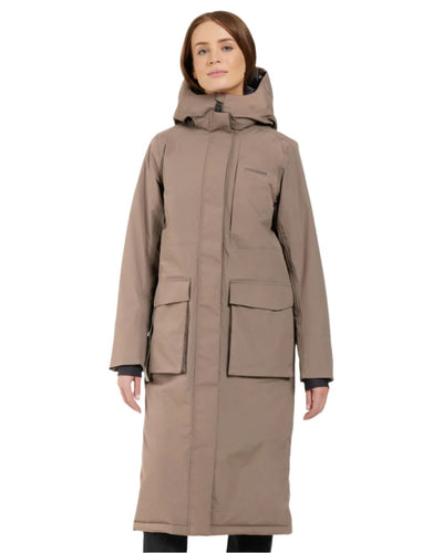 Mocha Brown coloured Didriksons Leya Womens Parka Long 3 on white background #colour_mocha-brown