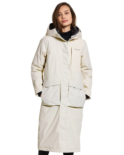 White Foam Coloured Didriksons Leya Womens Parka Long 3 On A White Background #colour_white-foam