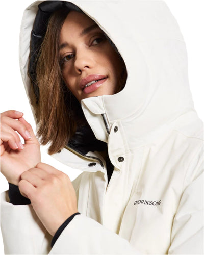 White Foam Coloured Didriksons Leya Womens Parka Long 3 On A White Background #colour_white-foam