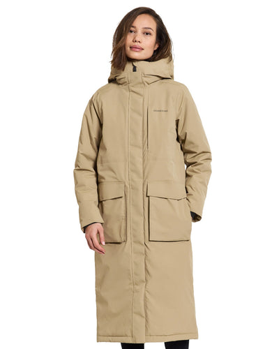 Wood Coloured Didriksons Leya Womens Parka Long 3 On A White Background #colour_wood