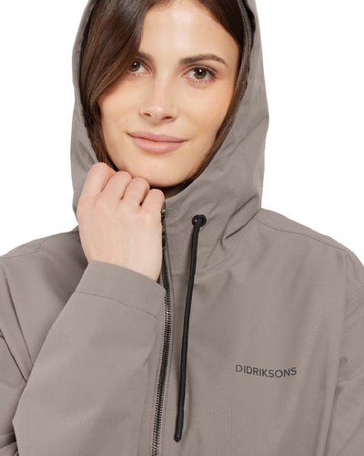 Ash Brown coloured Didriksons Marta Womens Parka 3 on white background #colour_ash-brown