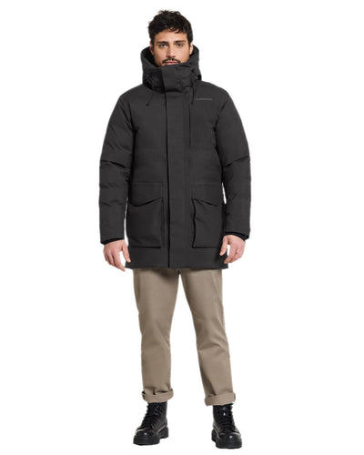 Black Coloured Didriksons Mens Akilles Parka on white background #colour_black