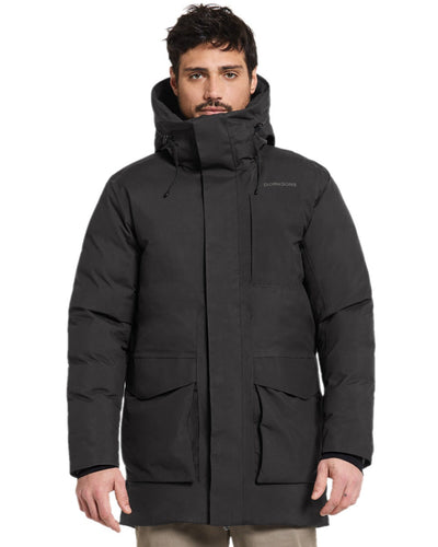 Black Coloured Didriksons Mens Akilles Parka on white background #colour_black