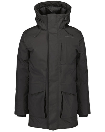 Black Coloured Didriksons Mens Akilles Parka on white background #colour_black