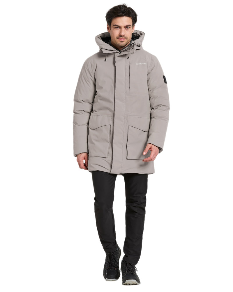 Ash Brown coloured Didriksons Mens Akilles Parka on white background 