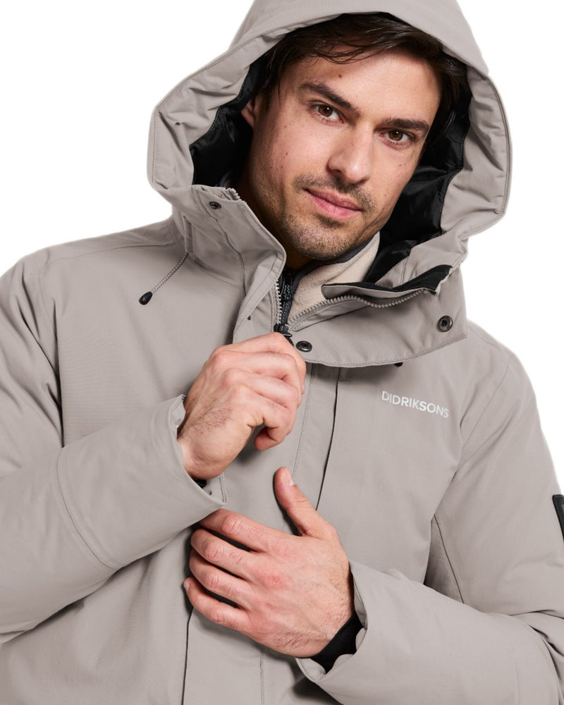 Ash Brown coloured Didriksons Mens Akilles Parka on white background 