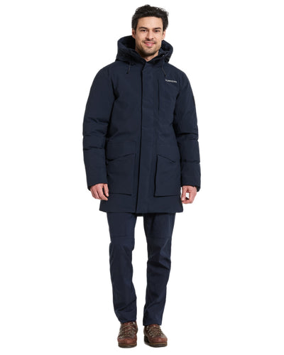 Dark Night Blue coloured Didriksons Mens Akilles Parka on white background #colour_dark-night-blue