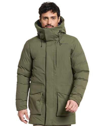 Deep Green Coloured Didriksons Mens Akilles Parka on white background #colour_deep-green