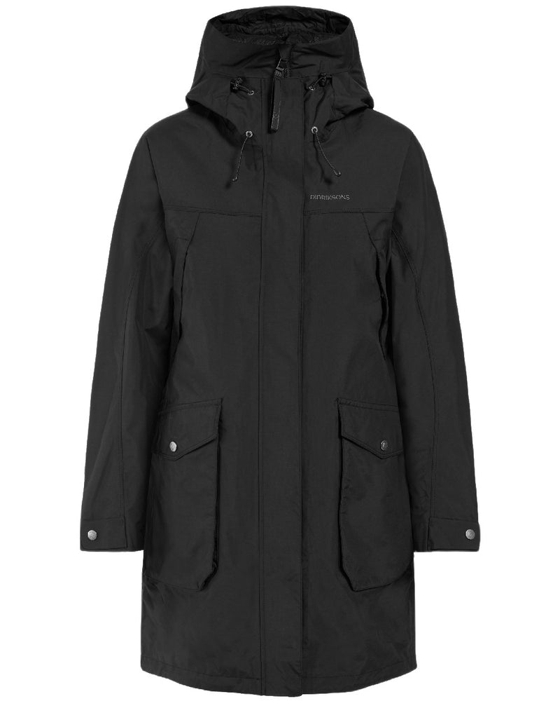 Black Coloured Didriksons Thelma Womens Parka 10 on white background 