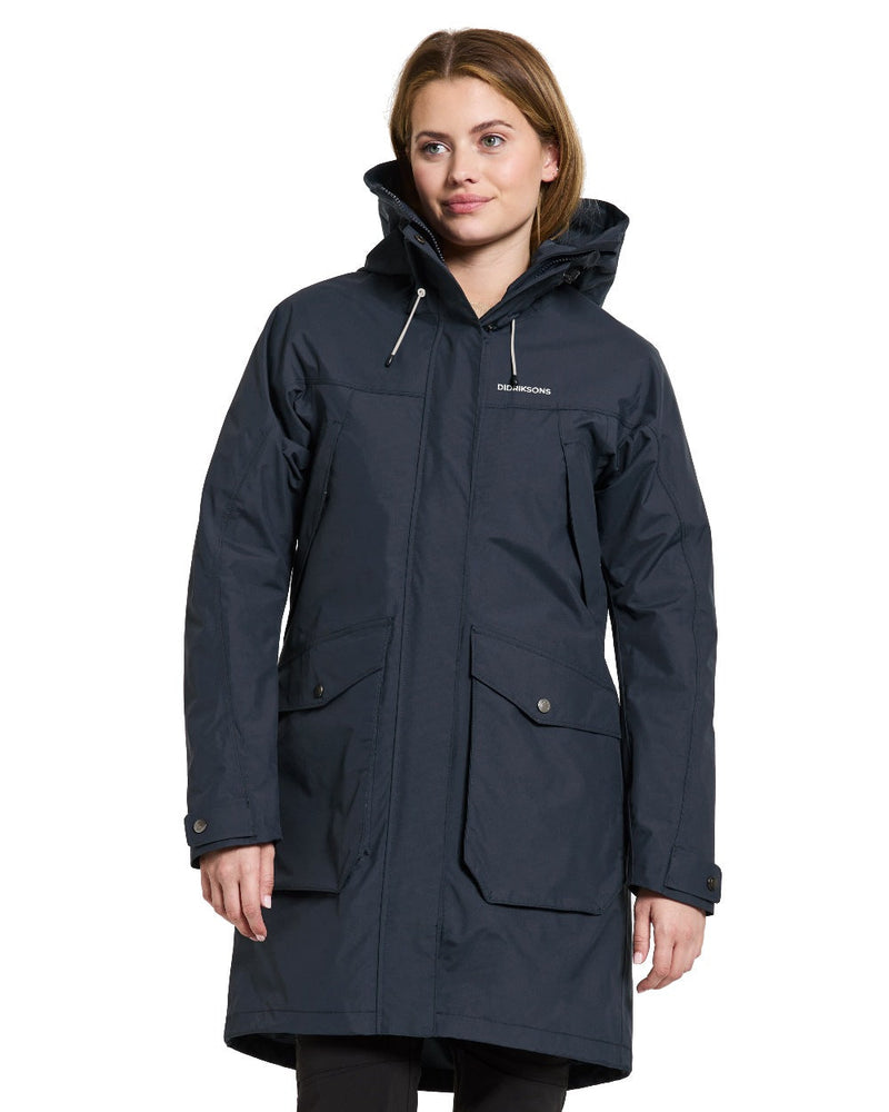 Dark Night Blue Coloured Didriksons Thelma Womens Parka 10 On A White Background 