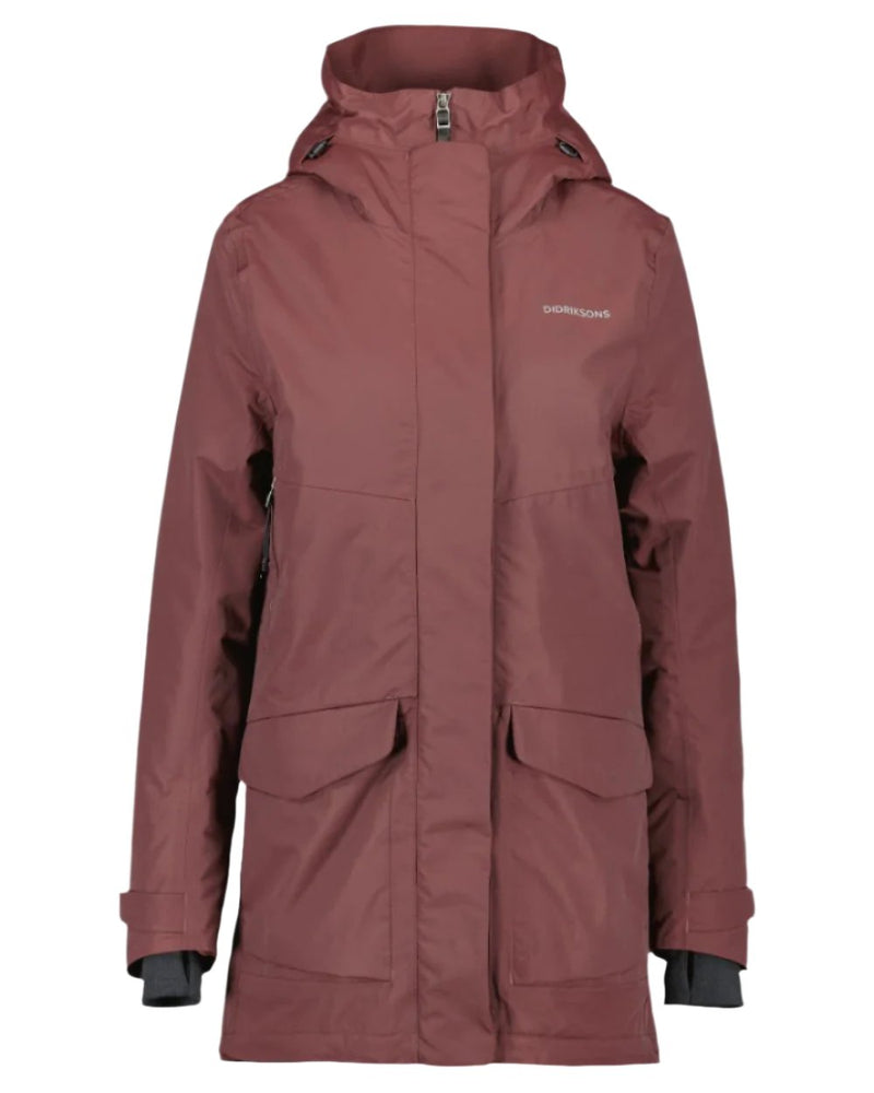 Old Rust coloured Didriksons Thelma Womens Parka 10 on white background 