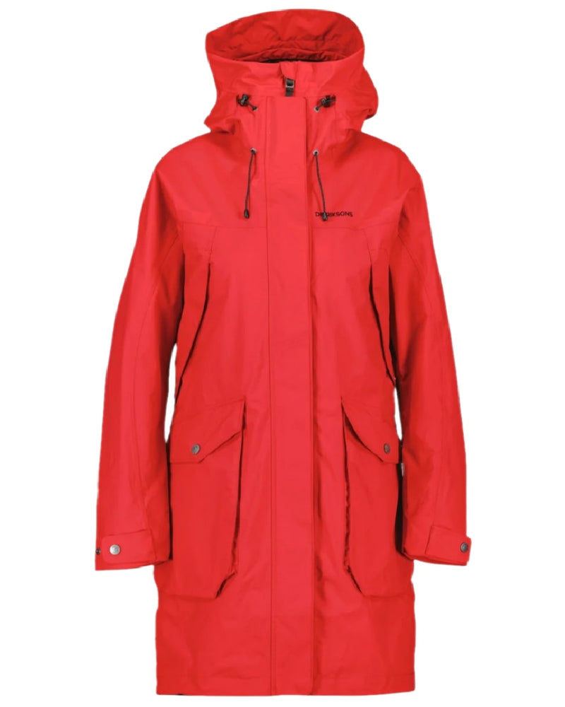 Pomme Red Coloured Didriksons Thelma Womens Parka 10 on white background 