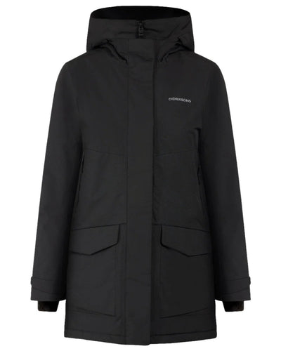 Black coloured Didriksons Frida Womens Parka 7 on white background #colour_black