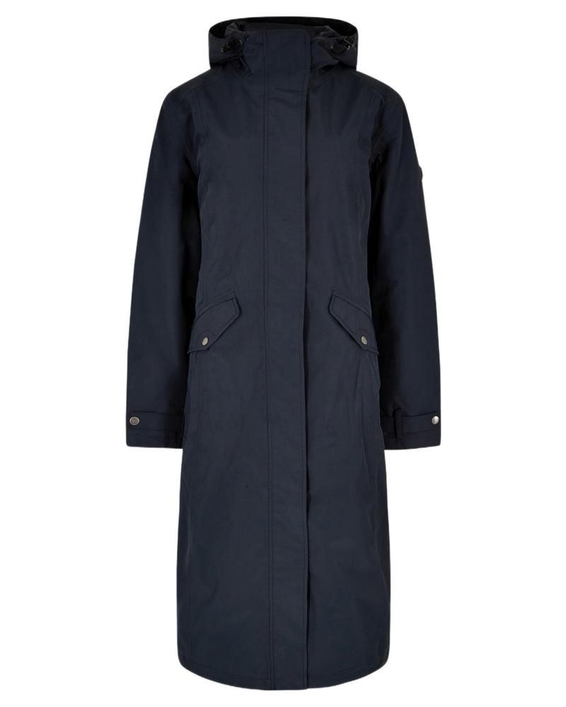 Navy Coloured Dubarry Alderford Waterproof Coat on white background 