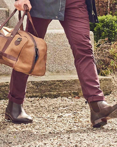 Mahogany coloured Dubarry Antrim Country Boots on stone background #colour_mahogany